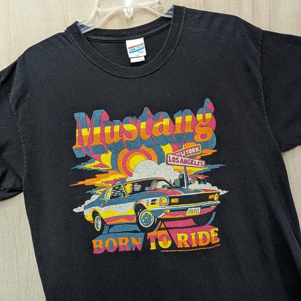 Junk Food Tees Mens 1970 Ford Mustang Born To Ride Graphic T-Shirt Black Size M